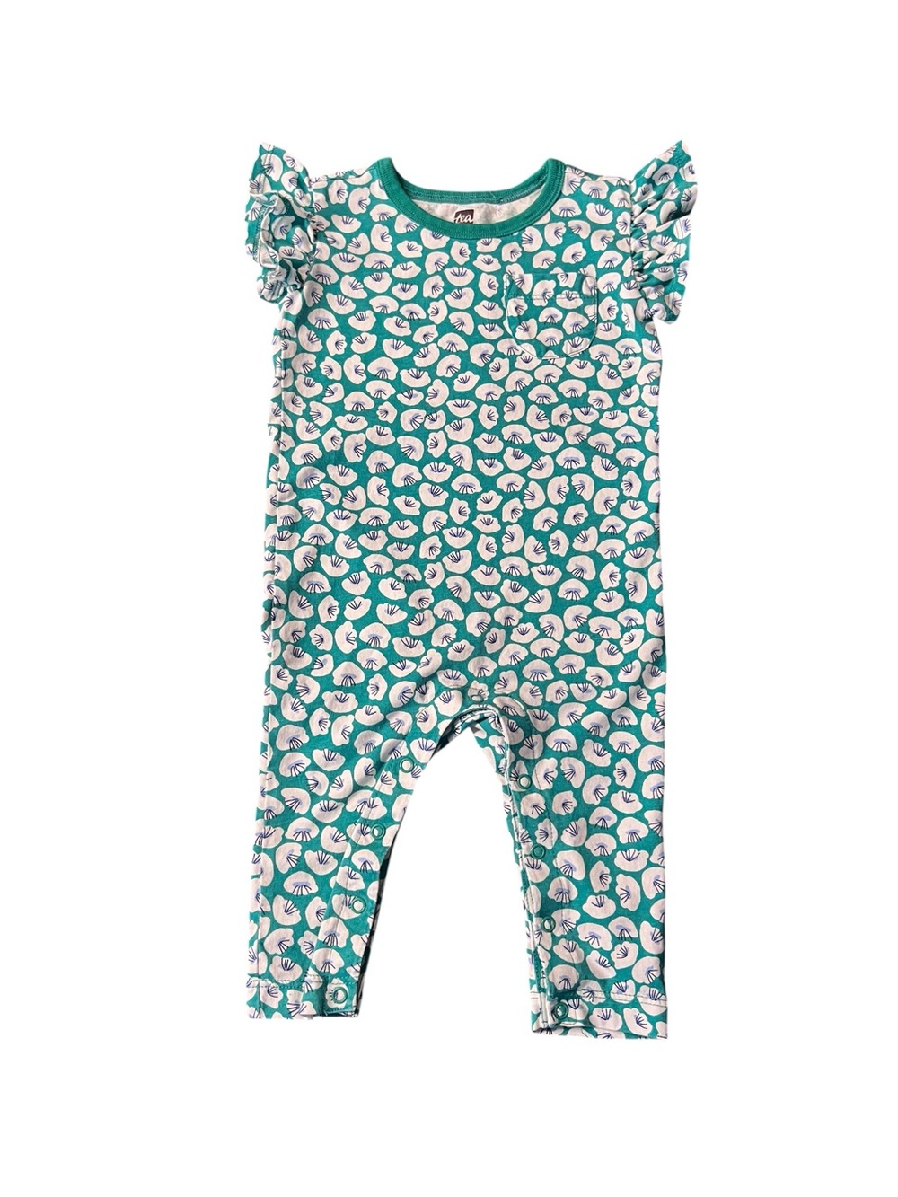Tea Collection Green And White Floral Ruffle-Sleeve One-Piece